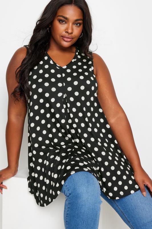 YOURS Plus Size Black Dot Print Swing Vest Top | Yours Clothing 4