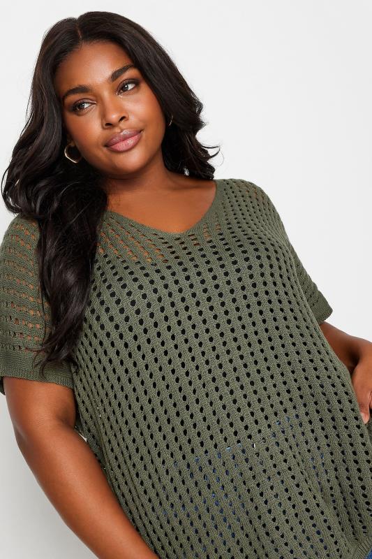 YOURS Plus Size Green Boxy Crochet Top | Yours Clothing 4