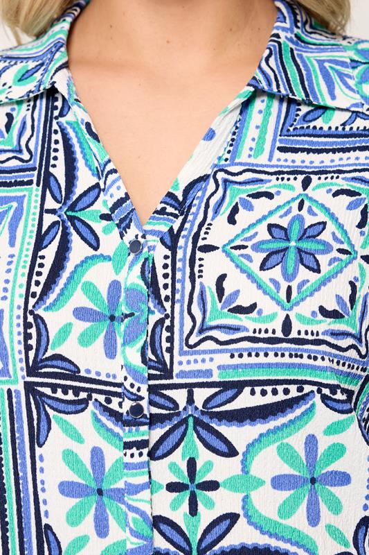 YOURS Plus Size Blue Tile Print Boxy Textured Shirt | Yours Clothing 4
