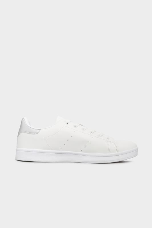 LIMITED COLLECTION White & Silver Vegan Faux Leather Trainers In Wide Fit_A.jpg