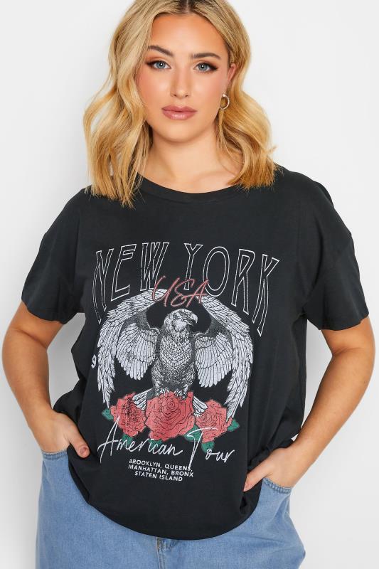 Plus Size Black 'New York' Eagle Print Boxy T-Shirt | Yours Clothing 4