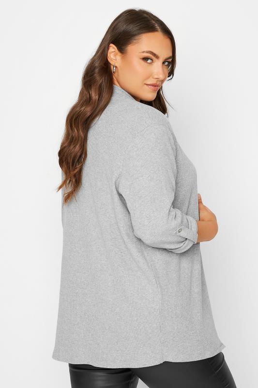 Plus Size Grey Ribbed Roll Tab Cardigan | Yours Clothing 3