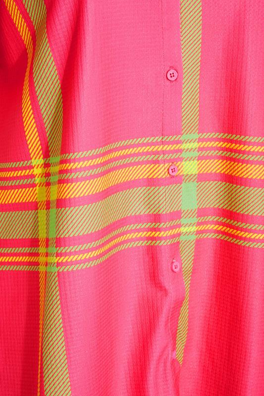 Curve Bright Pink Check Button Through Shirt 5