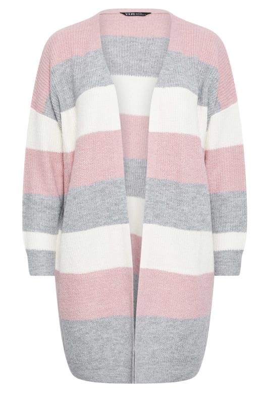 YOURS Plus Size Pink & Grey Colour Block Soft Touch Cardigan | Yours Clothing 5