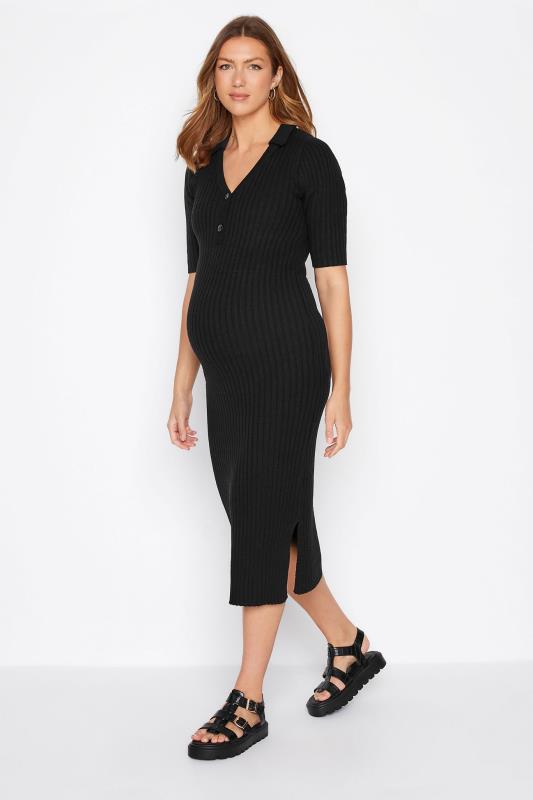 LTS Tall Maternity Black Knitted Midaxi Dress 1