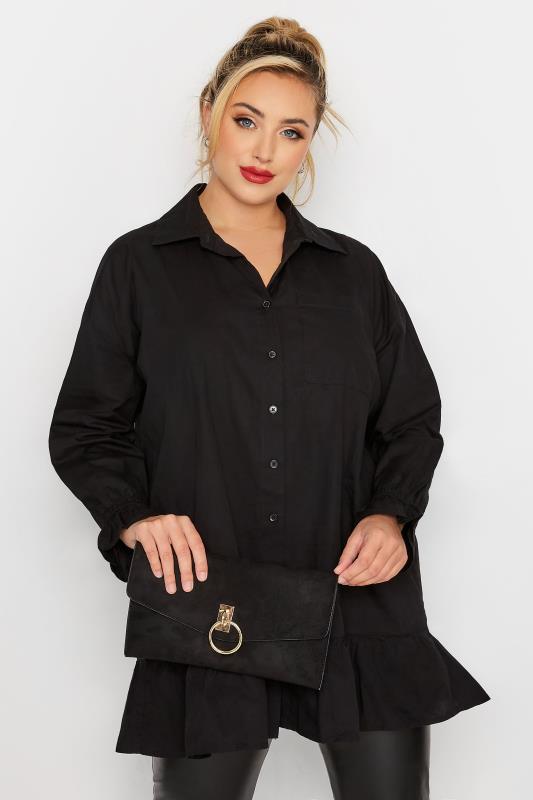 LIMITED COLLECTION Plus Size Black Frill Shirt | Yours Clothing 1