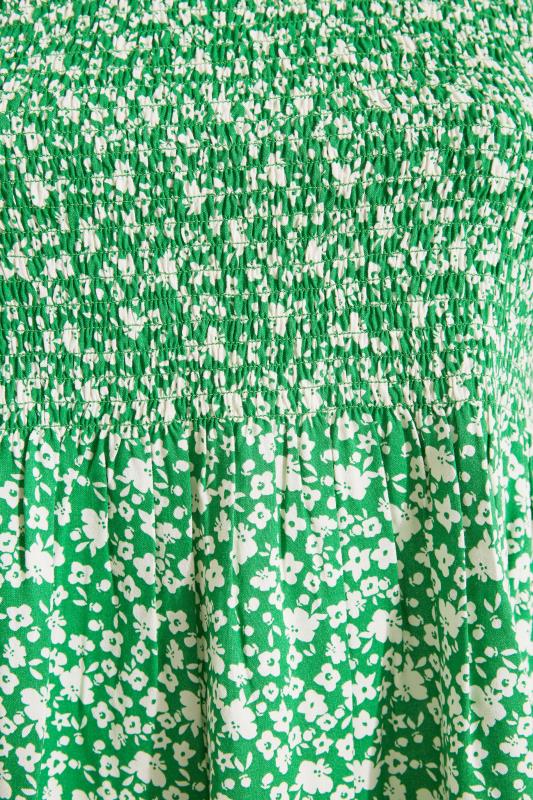 Curve Green Floral Print Shirred Top 5