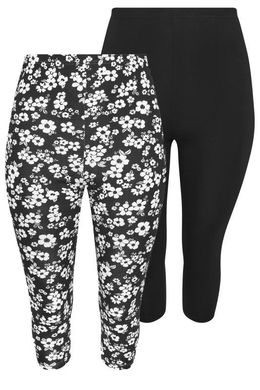 YOURS Plus Size 2 PACK Black Floral Print Cropped Leggings | Yours Clothing 7