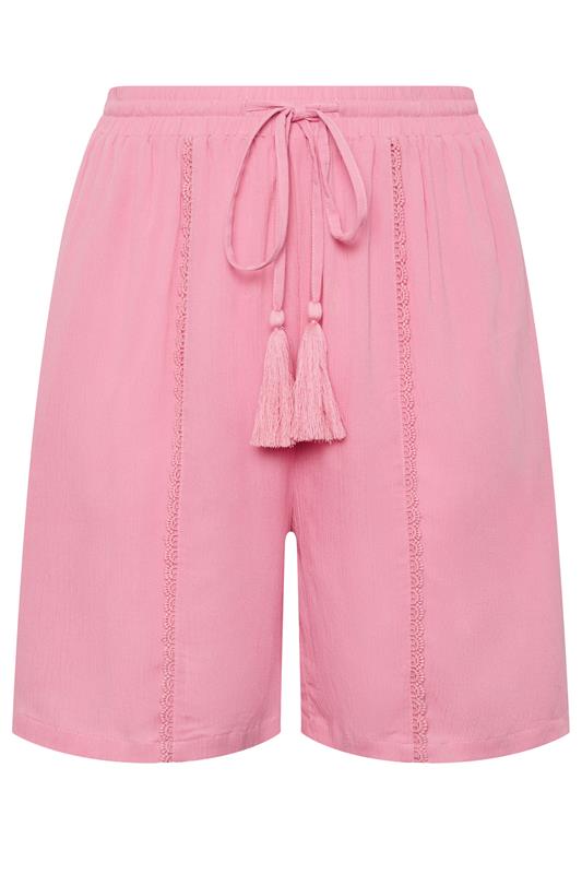 YOURS Plus Size Pink Tassel Shorts | Yours Clothing 5
