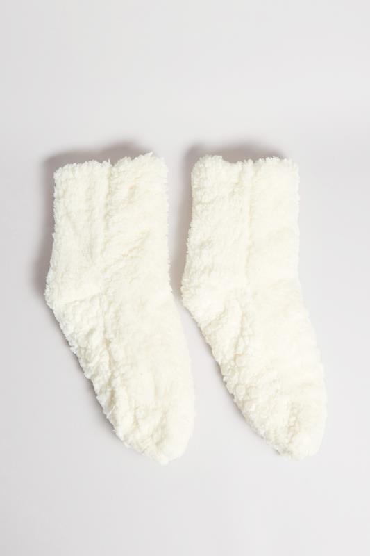 White Fluffy Slipper Socks | Yours Clothing  2