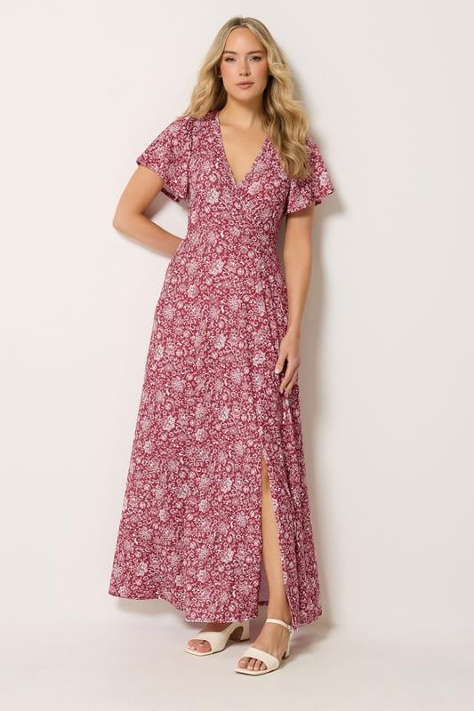  LTS Tall Burgundy Red Paisley Wrap Maxi Dress