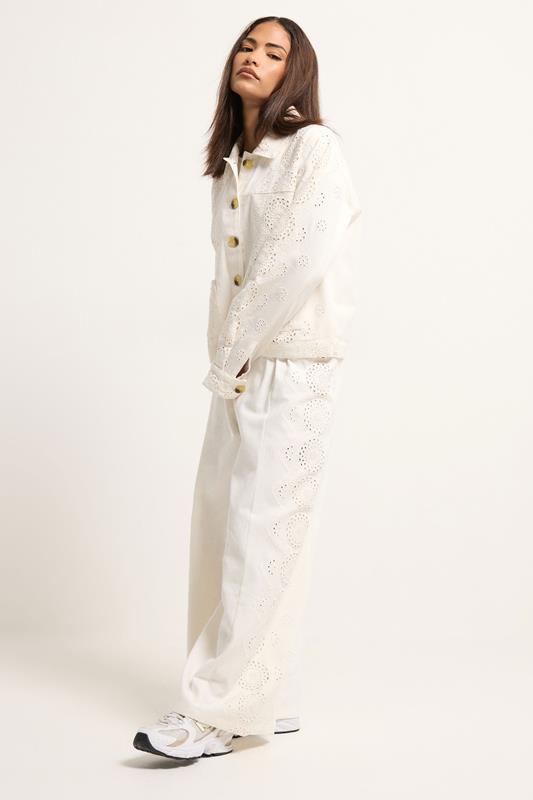 PixieGirl Petite Women's White Embroidered Cotton Wide Leg Trousers | PixieGirl 4