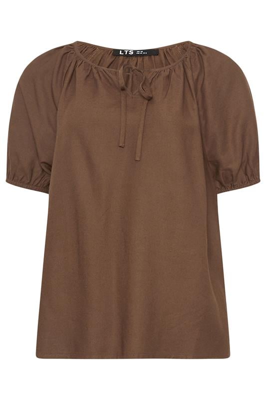 LTS Tall Women's Chocolate Brown Tie Front Linen Blouse | Long Tall Sally 6