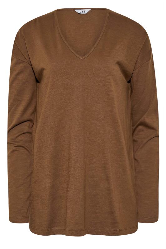 LTS Tall Chocolate Brown V-Neck Long Sleeve Cotton T-Shirt 5