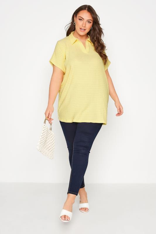 Curve Yellow Textured Polo Neck Top_B.jpg