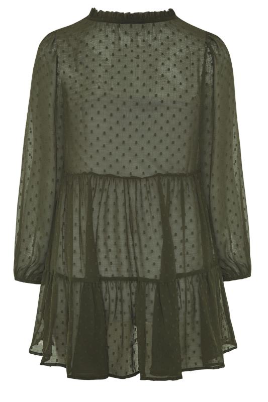 Plus Size Forest Green Dobby Chiffon Smock Shirt | Yours Clothing 6
