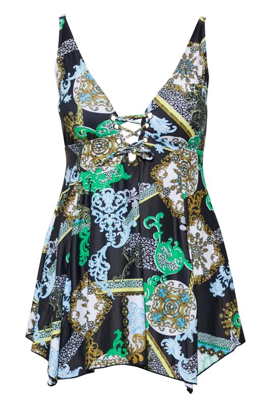 Plus Size Black Scarf Print Eyelet Lace Up Swim Dress | Yours Clothing 7