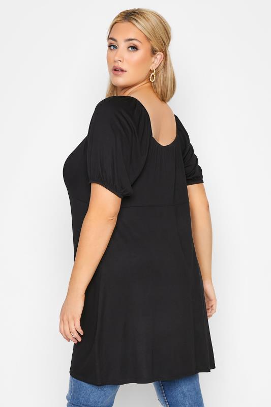 LIMITED COLLECTION Plus Size Black Puff Sleeve Ruched Top | Yours Clothing 3