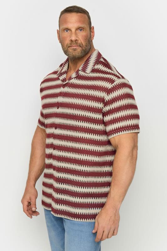  Grande Taille BadRhino Big & Tall Red Textured Crochet Short Sleeve Shirt