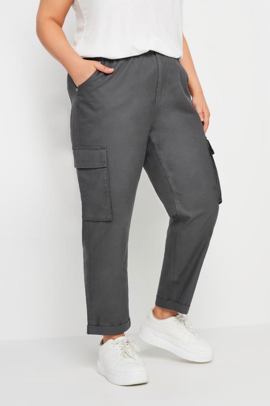 YOURS Plus Size Charcoal Grey Paperbag Utility Trousers | Yours Clothing 1