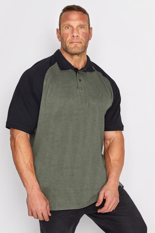 KAM Big & Tall Khaki Green Marl Raglan Polo Shirt 1