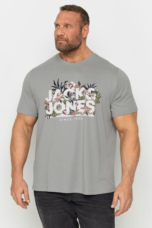 Men's  JACK & JONES Big & Tall Grey Floral Logo Print T-Shirt