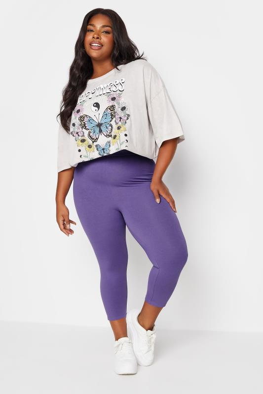 YOURS Plus Size Purple Cropped Leggings | Yours Clothing 2