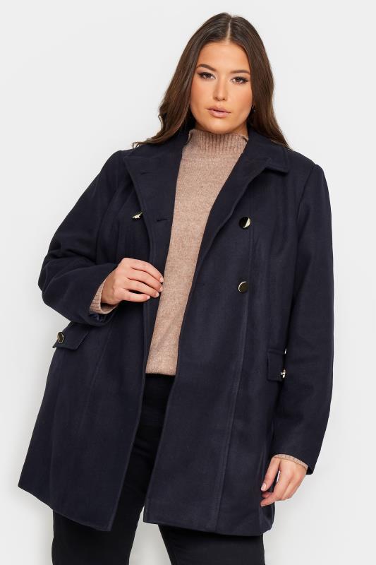 Plus Size  YOURS Curve Navy Blue Collared Formal Coat