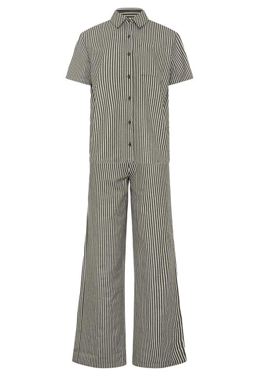 LTS Tall Women's Set Olive Green Stripe Button Cotton Shirt & Trousers | Long Tall Sally 10