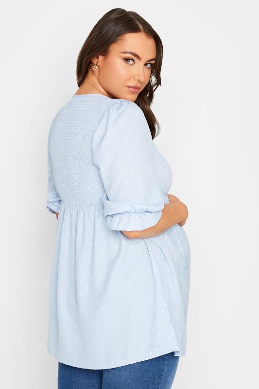 BUMP IT UP MATERNITY Plus Size Light Blue Polka Dot Shirred Top | Yours Clothing 3