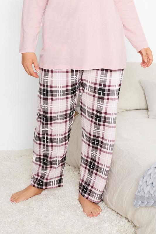 Plus Size Pink Check Wide Leg Pyjama Bottoms | Yours Clothing 4