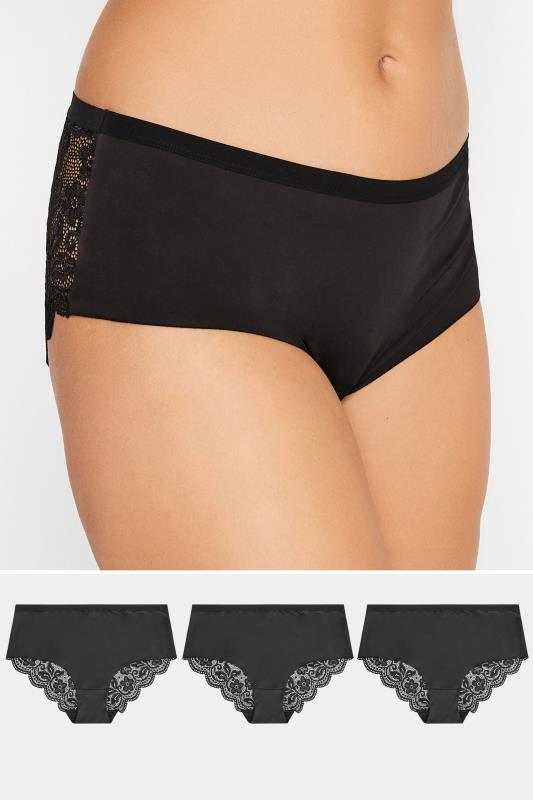  dla puszystych LTS 3 PACK Black Lace Back Full Briefs
