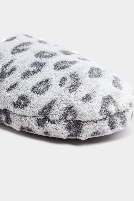 Grey Leopard Print Mule Slippers In Extra Wide EEE Fit 6