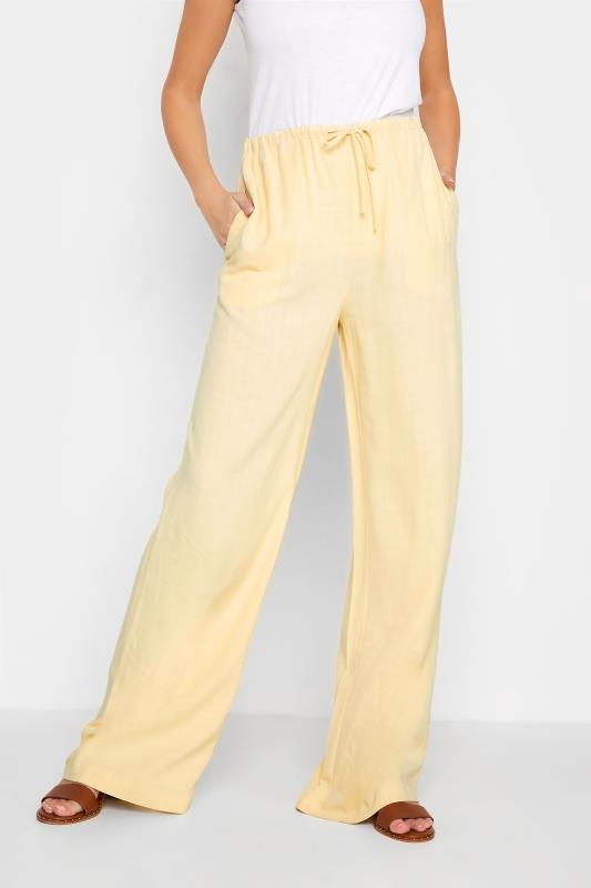 LTS Tall Women's Lemon Yellow Linen Blend Wide Leg Trousers | Long Tall Sally  1