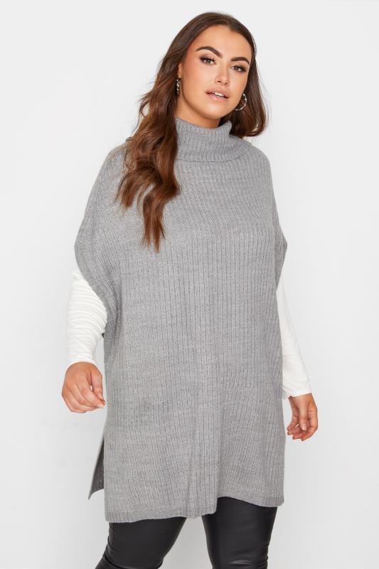 Curve Grey Ribbed Knit Tabard Vest Top 1