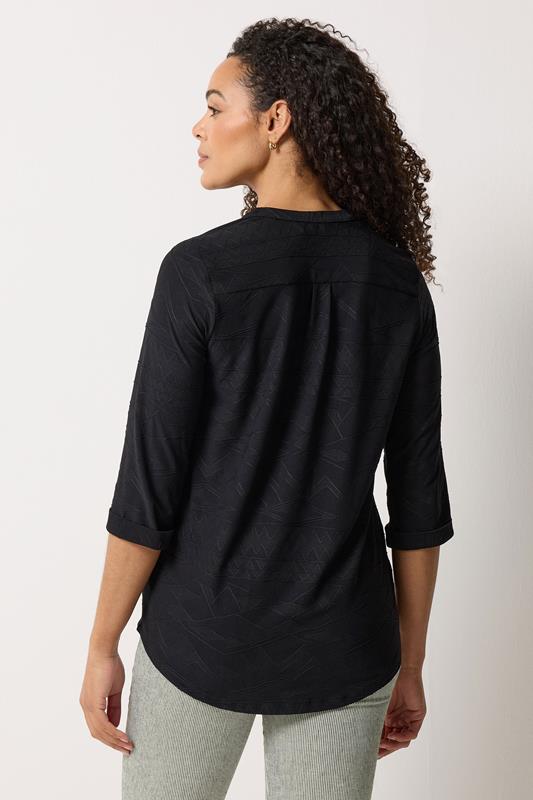 M&Co Black Jacquard Detail Half Placket Shirt | M&Co 2