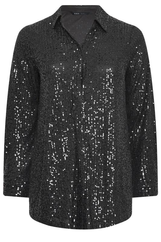 YOURS LONDON Plus Size Black Sequin Embellished Shirt | Yours Clothing 6