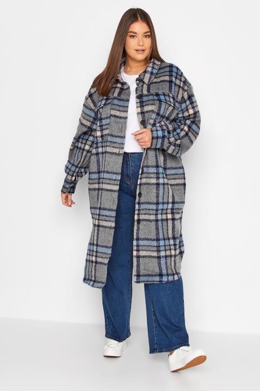  Grande Taille LTS Tall Blue Check Midi Shacket