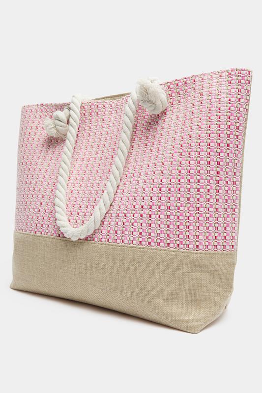 Pink Tweed Look Tote Bag | Yours Clothing 2