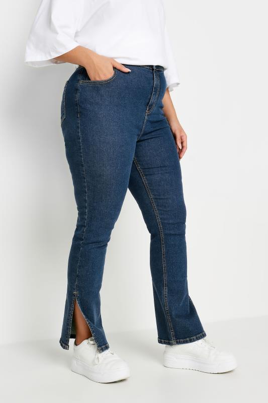 Plus Size  YOURS Curve Blue Side Split Stretch Straight Leg Jeans