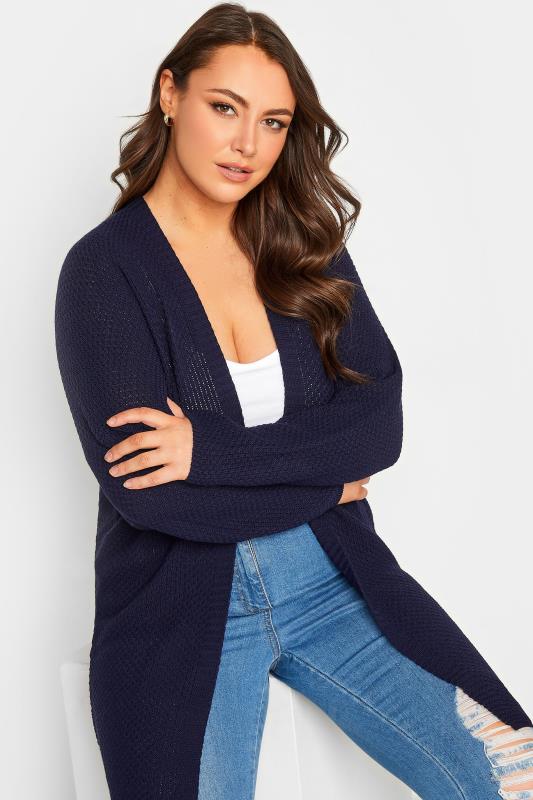 YOURS Curve Plus Size Navy Blue Pointelle Long Sleeve Cardigan | Yours Clothing  4