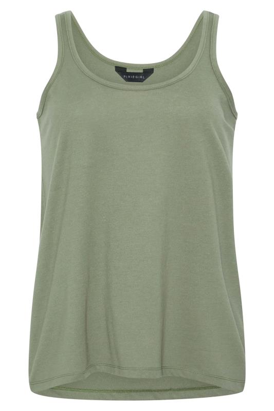 Petite Khaki Green Dipped Hem Vest Top | PixieGirl 5