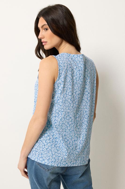 M&Co Blue Floral Print Button Detail Cotton Vest Top | M&Co 2