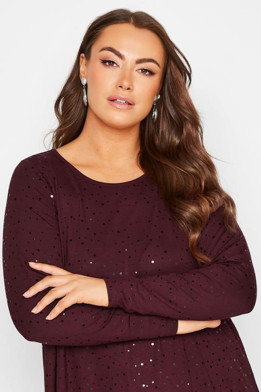 Plus Size Berry Red Embellished Long Sleeve Swing Top | Yours Clothing 4