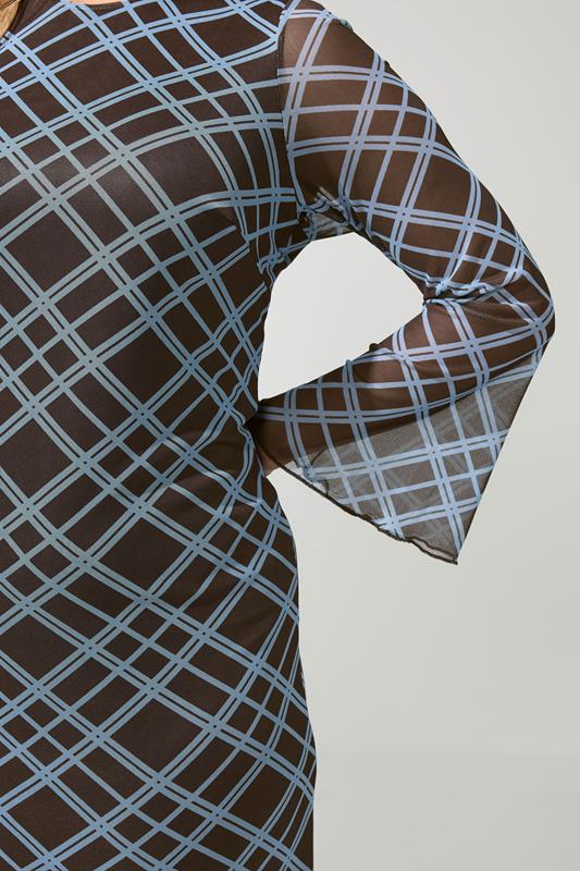 YOURS LONDON Plus Size Chocolate Brown & Blue Checked Mesh Dress | Yours Clothing 4
