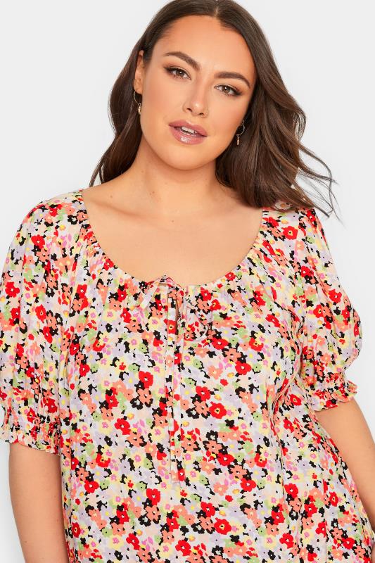 YOURS Curve Plus Size White & Red Floral Gypsy Top | Yours Clothing  4