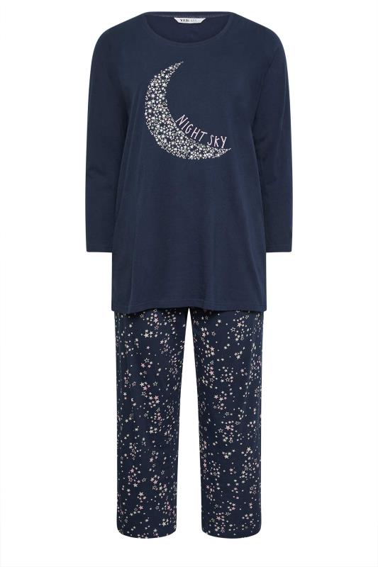 YOURS Plus Size Navy Blue 'Night Sky' Star Print Pyjama Set | Yours Clothing 5