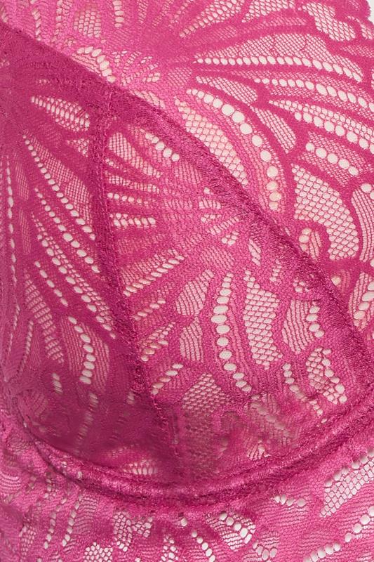 Plus Size Pink Lace Strap Detail Padded Underwired Longline Bra | Yours Clothing 6