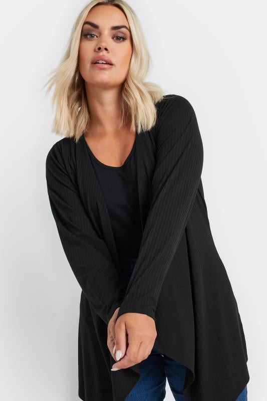 YOURS Plus Size Black Ribbed Waterfall Cardigan | Yours Clothing 4