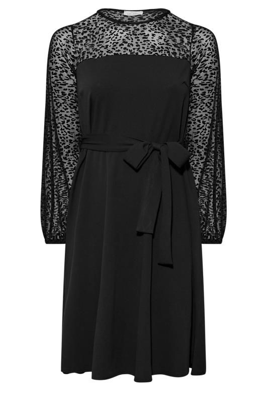 YOURS LONDON Plus Size Black Flocked Leopard Print Mesh Skater Dress | Yours Clothing 6